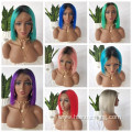 Wholesale summer pixie human frontal lace wigs brazilian hair ombre colored short bob cut lace front wig human hair straight